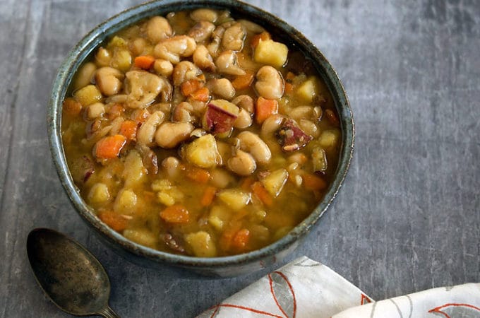 Slow Cooker Yellow-Eyed Bean Soup For 2 with Veggie Variations