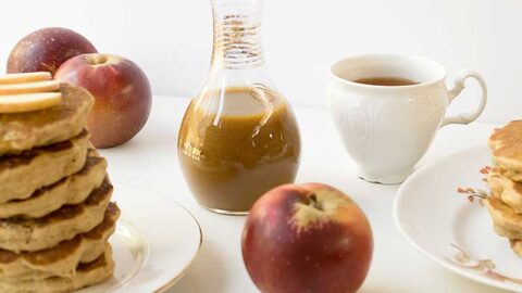 Gluten-free Apple Teff Pancakes with Homemade Date Caramel Syrup