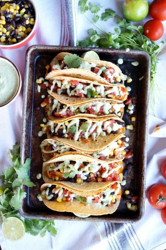 VEGAN SOFRITAS TACOS WITH CILANTRO LIME CASHEW CREAM