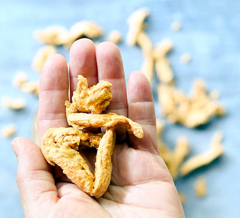 Dried soy curl in hand