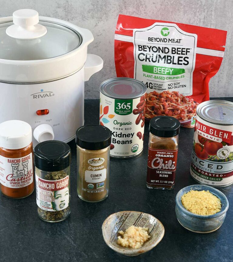 Vegan Slow Cooker Beyond Meat Chili Recipe with Beans for an Easy